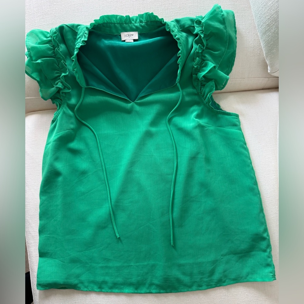 J. Crew Emerald short sleeve ruffle shoulder top